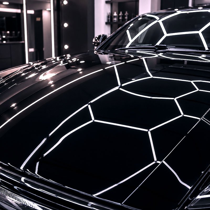 Brillo espejo con luces hexagonales