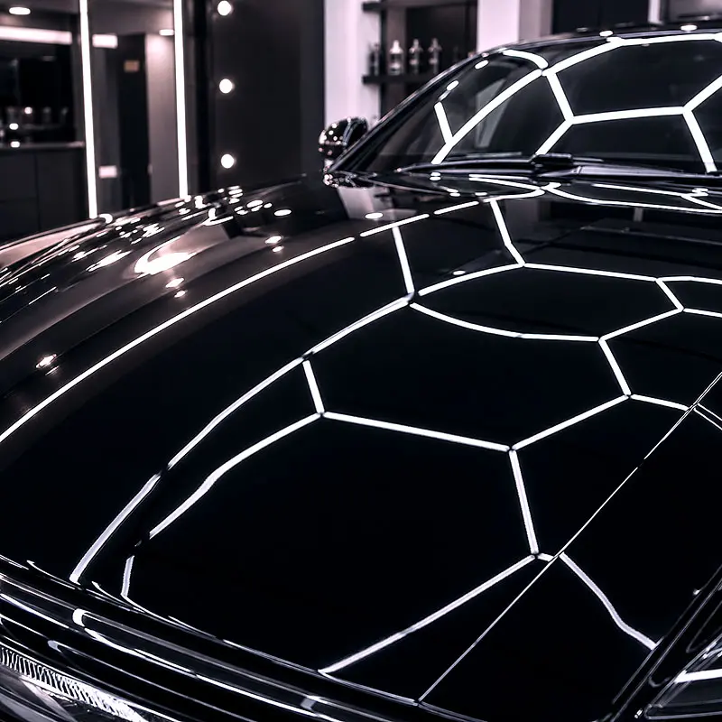 Brillo espejo con luces hexagonales